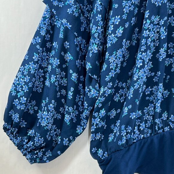 Draper James RSVP Ruffled Long Sleeve Bodysuit Size 2X Button Front Floral Blue - Picture 7 of 12